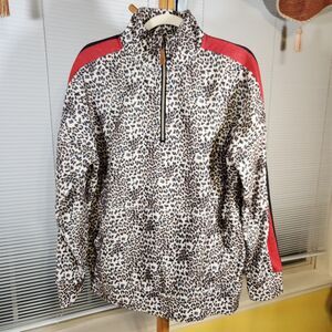 Tees2urdoor Medium $65 Leopard Print Quarter Zip Fleece Jacket Mob Wife